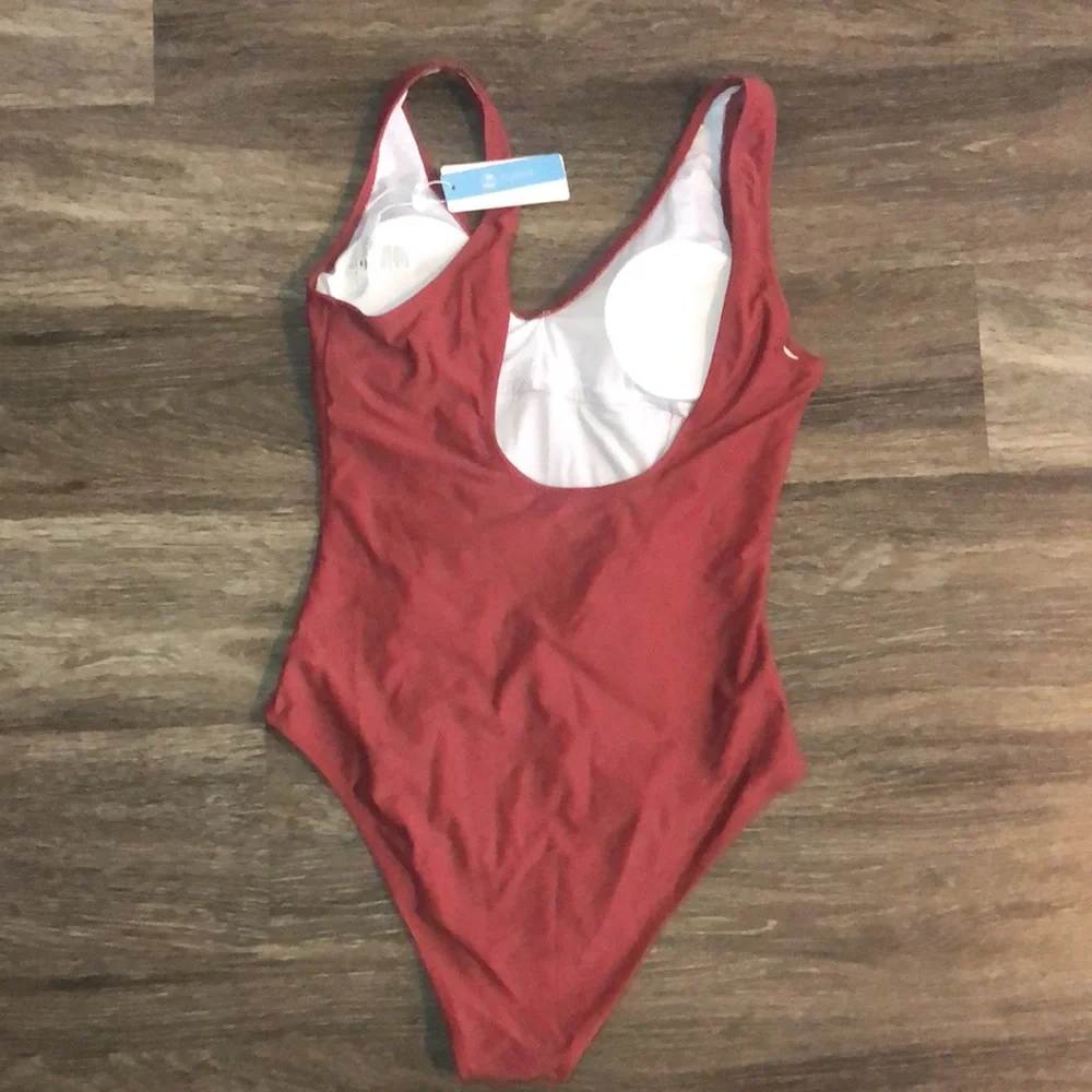 Cupshe Shirred One-Piece Swimsuit - Dusty Rose - Picture 6 of 7
